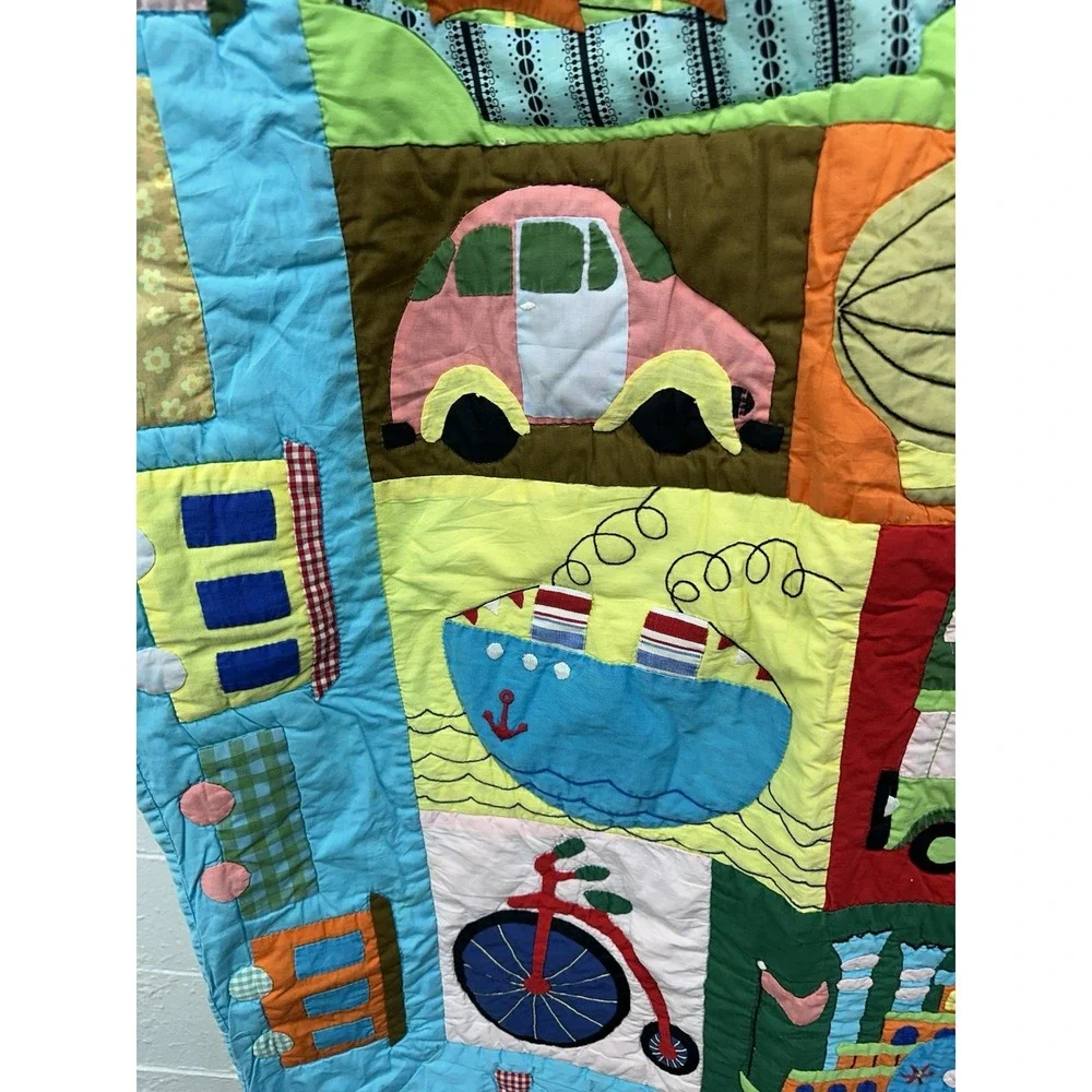 Handmade Kids Baby Pieced‎ Quilt Blanket Helicopter Ship Bus Bicycle Plane